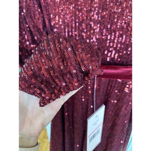 Nanette Lepore Women's Dark Red Sequin Surplice Style Wrap Dress, NWT, Size 10 - Picture 8 of 9